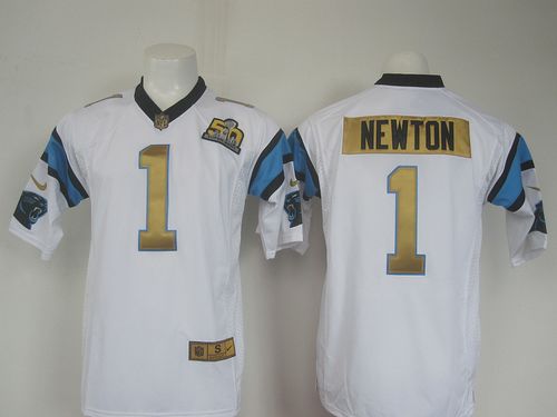 Nike Panthers #1 Cam Newton White Super Bowl 50 Collection Men's Stitched NFL Elite Jersey